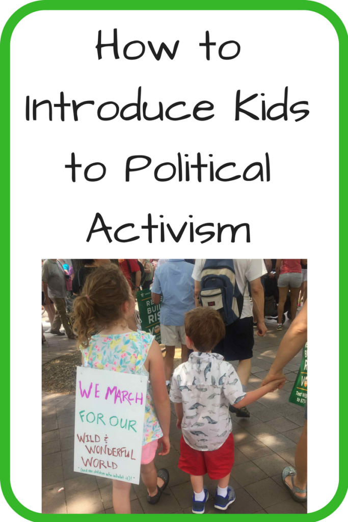 How to Introduce Kids to Political Activism. With all of the talk of activism, what's the best way to introduce the ideas to children? (Photo: Two kids walking next to each other; one has a sign on her back that reads 'We march for our wild and wonderful world.')