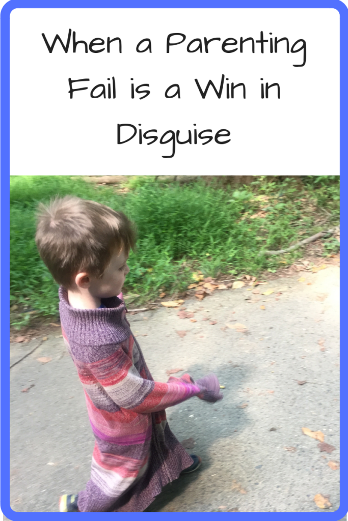 When a Parenting Fail is a Win in Disguise (Photo: Young boy in a very long multicolored sweater on a path)