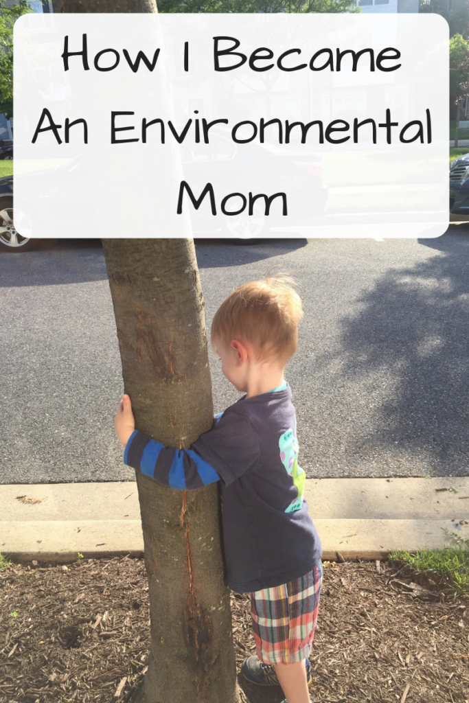 Photo: Young boy hugging a tree (Text: How I Became An Environmental Mom)