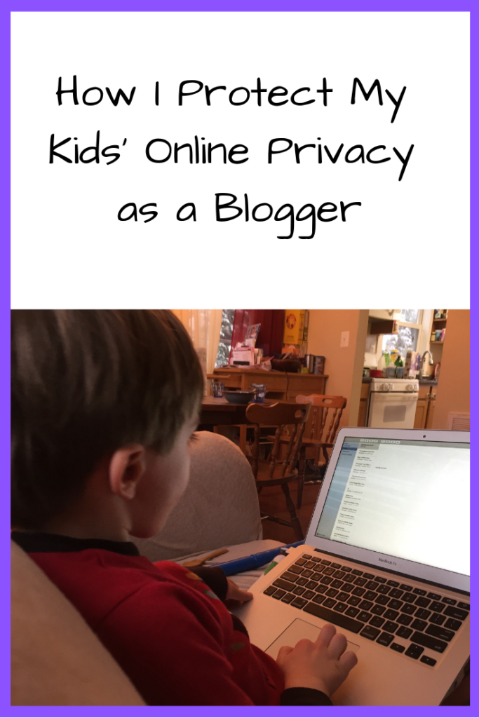 Photo: Boy looking at a computer on a couch; Text: How I Protect My Kids' Online Privacy as a Blogger