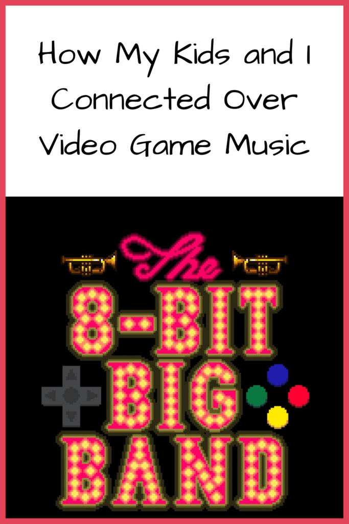 How My Kids and I Connected Over Video Game Music; logo of the 8-Bit Big Band, which is written in retro video-game font with controller icons on the sides